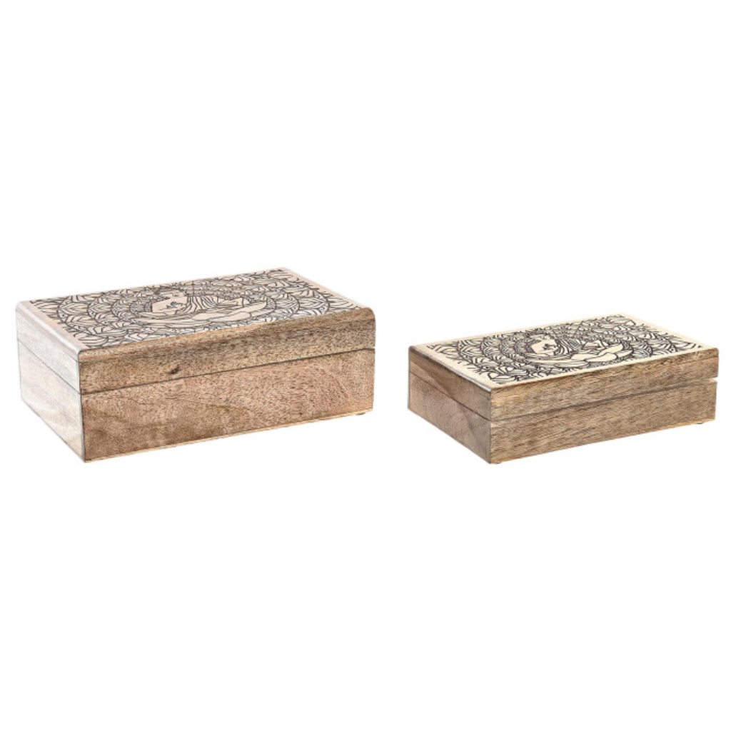 Caja de Madera de Mango Artesanal Buda Marrón